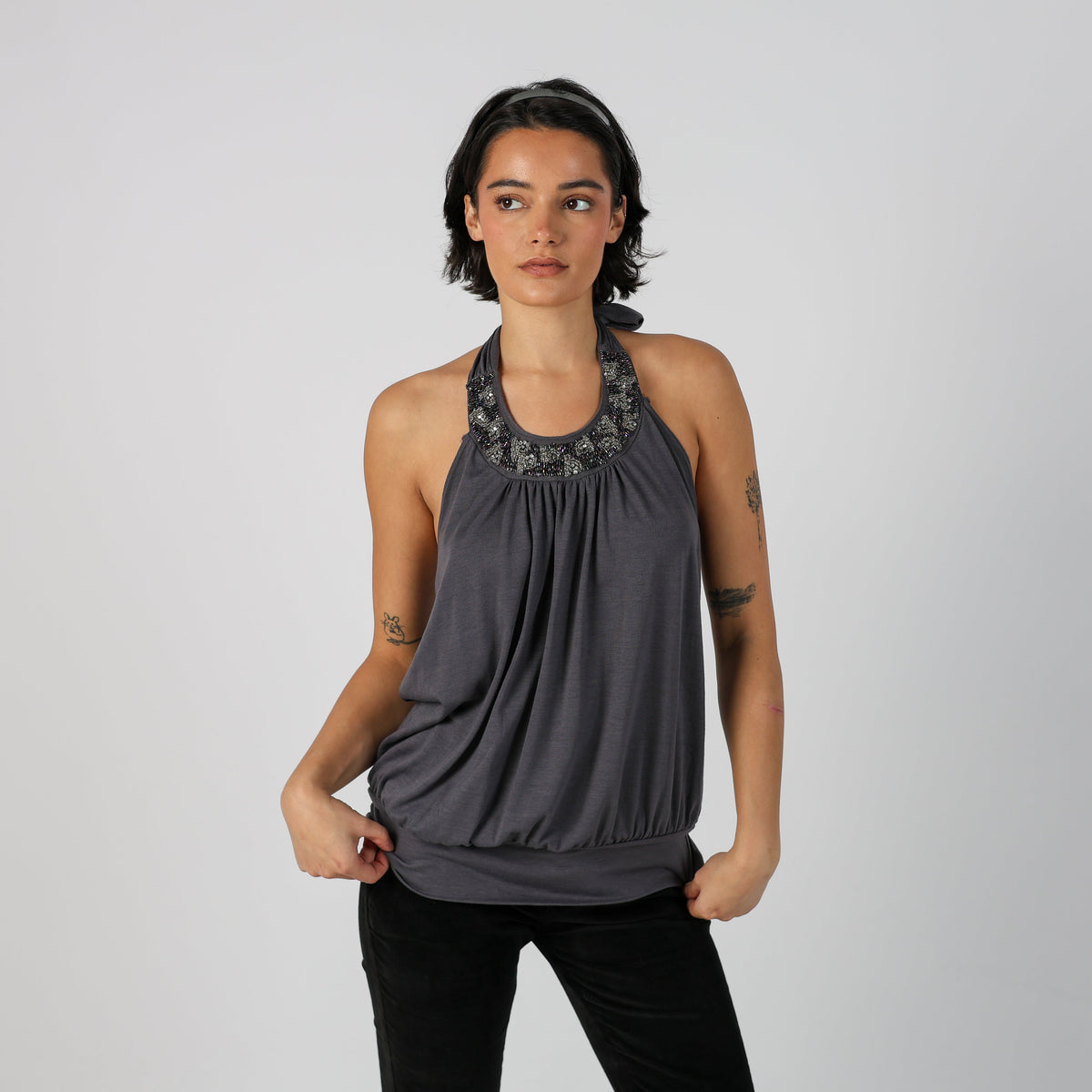 Charcoal Grey Y2K Charlotte Russe Woven Top (M)