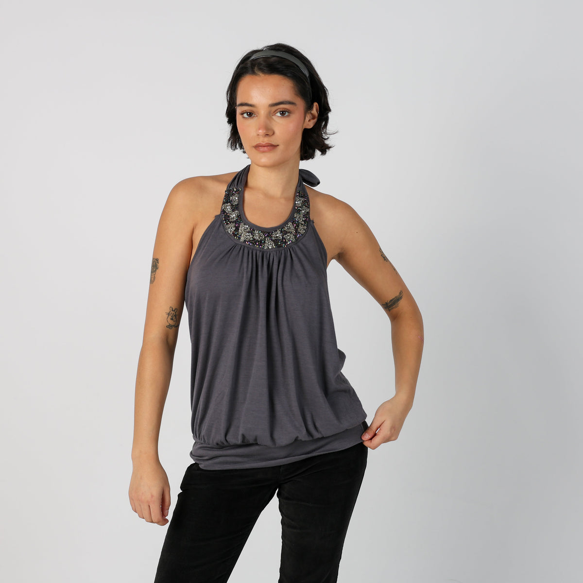 Charcoal Grey Y2K Charlotte Russe Woven Top (M)