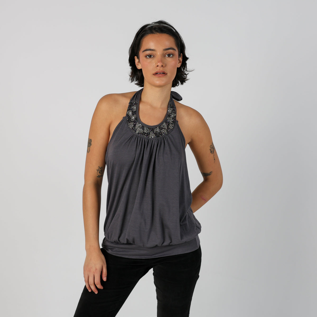 Charcoal Grey Y2K Charlotte Russe Woven Top (M)