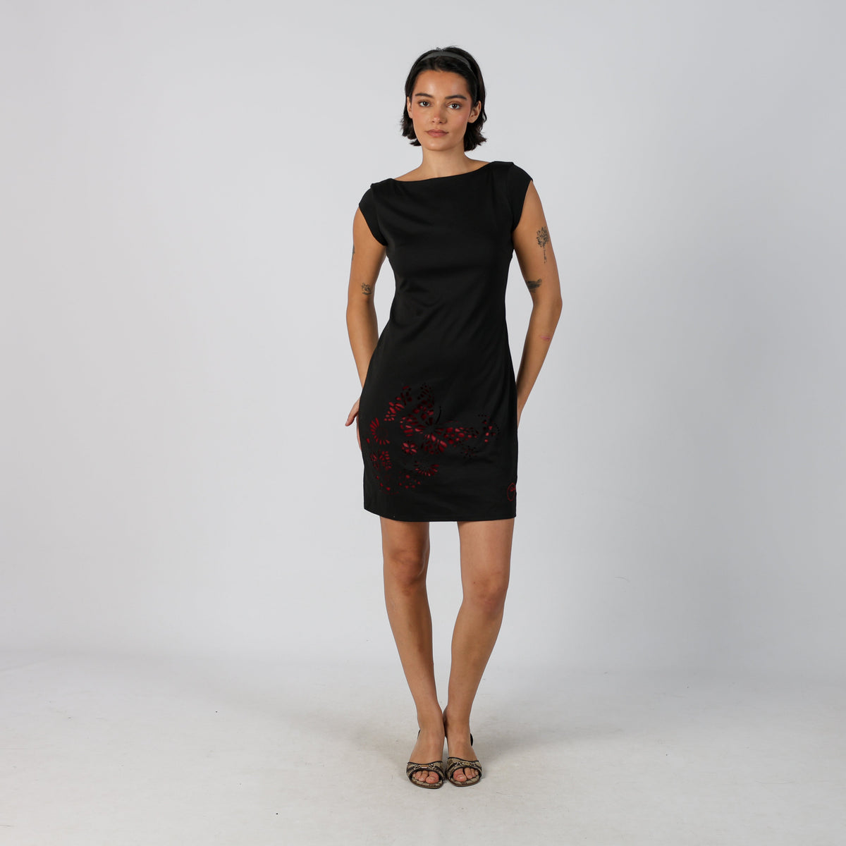 Black Y2K Desigual Woven Mini Dress Scoop back (M)