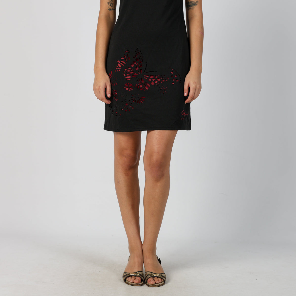 Black Y2K Desigual Woven Mini Dress Scoop back (M)
