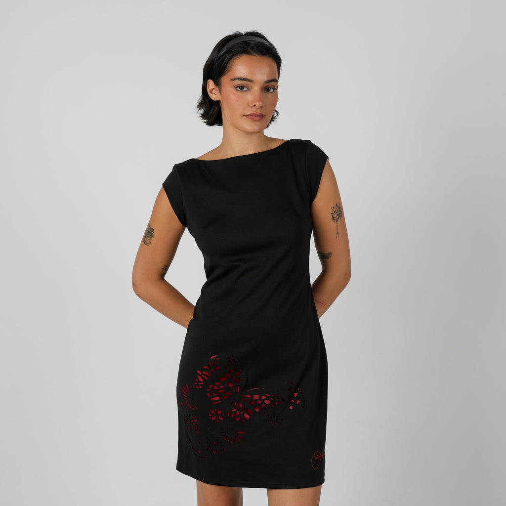 Black Y2K Desigual Woven Mini Dress Scoop back (M)