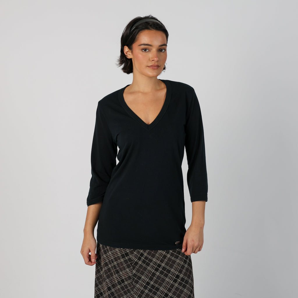Black Y2K Burberry Woven Top 3/4 sleeve (L)