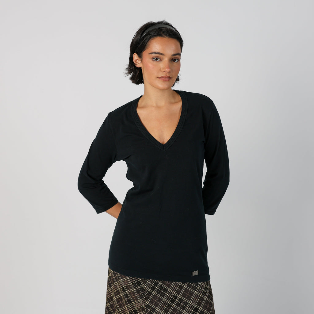 Black Y2K Burberry Woven Top 3/4 sleeve (L)