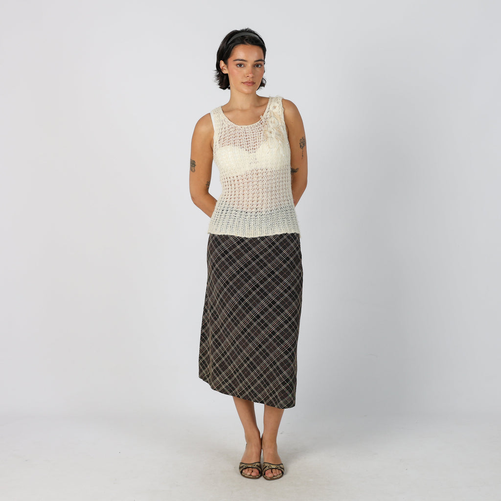 Brown Y2K Woven Midi Skirt (S)