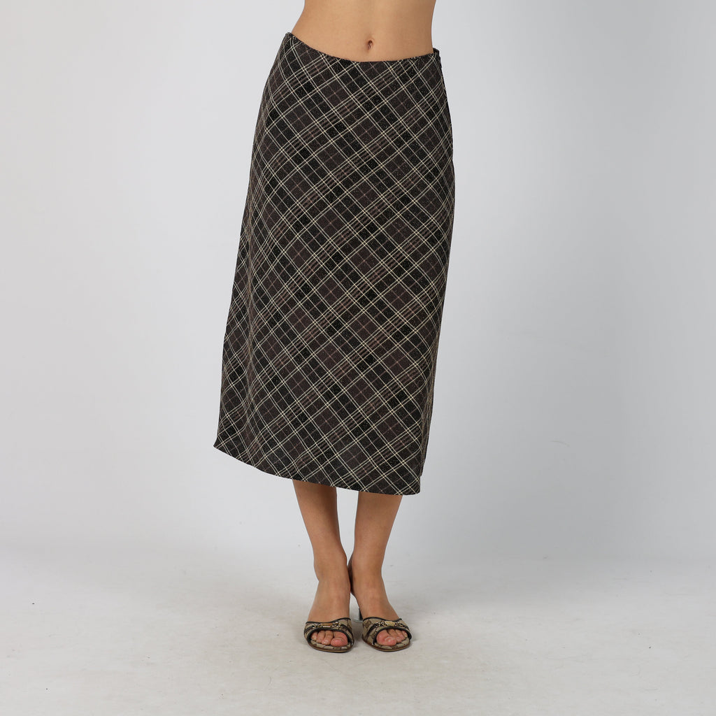 Brown Y2K Woven Midi Skirt (S)