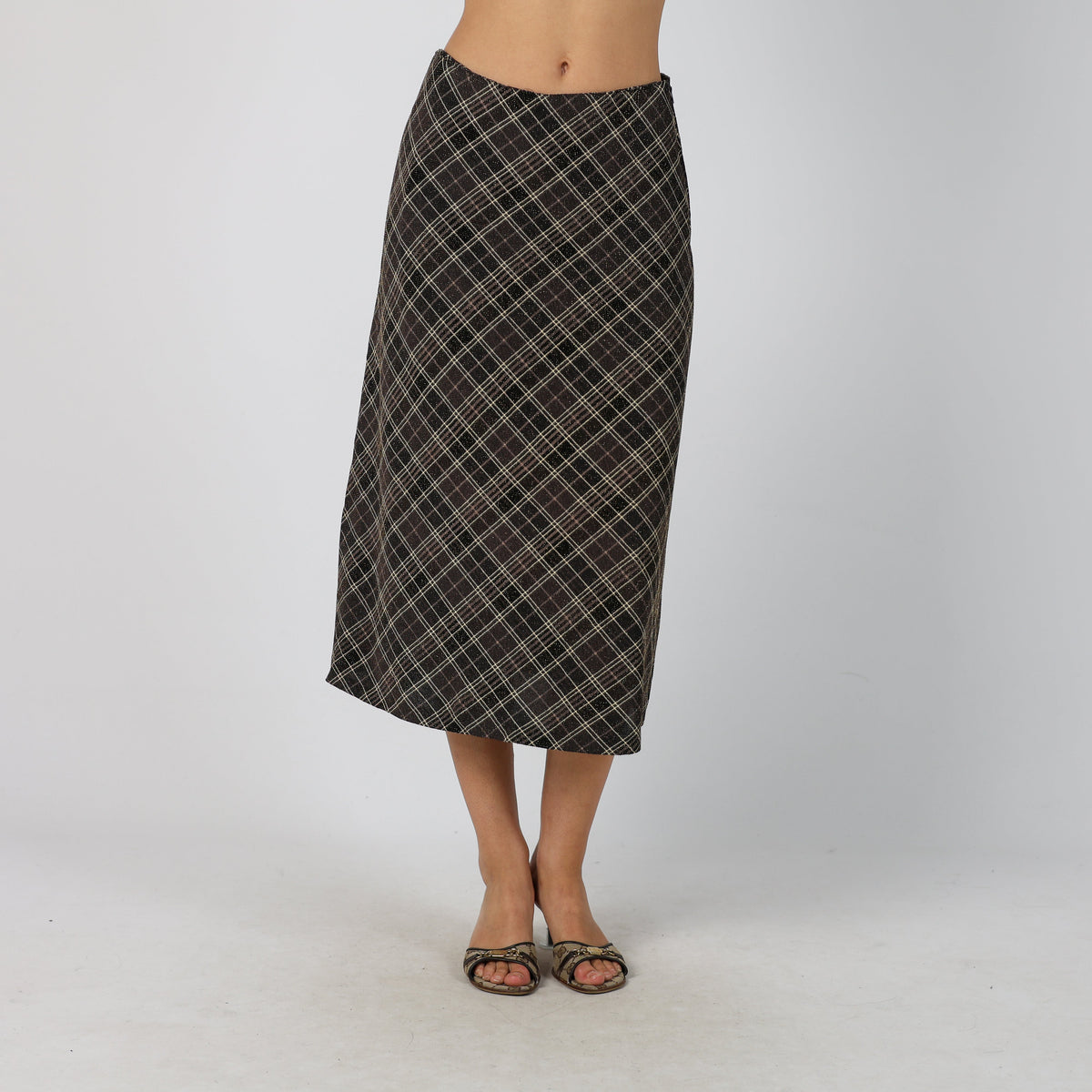 Brown Y2K Woven Midi Skirt (S)