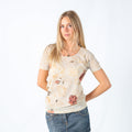 Beige Y2K Excise Blouse Floral Semi Sheer (L)