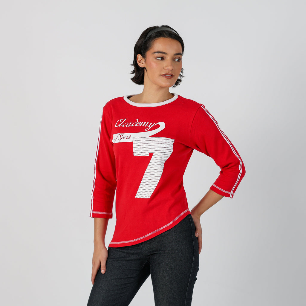 Red Y2K Crazy World Long Sleeve Tee (M)