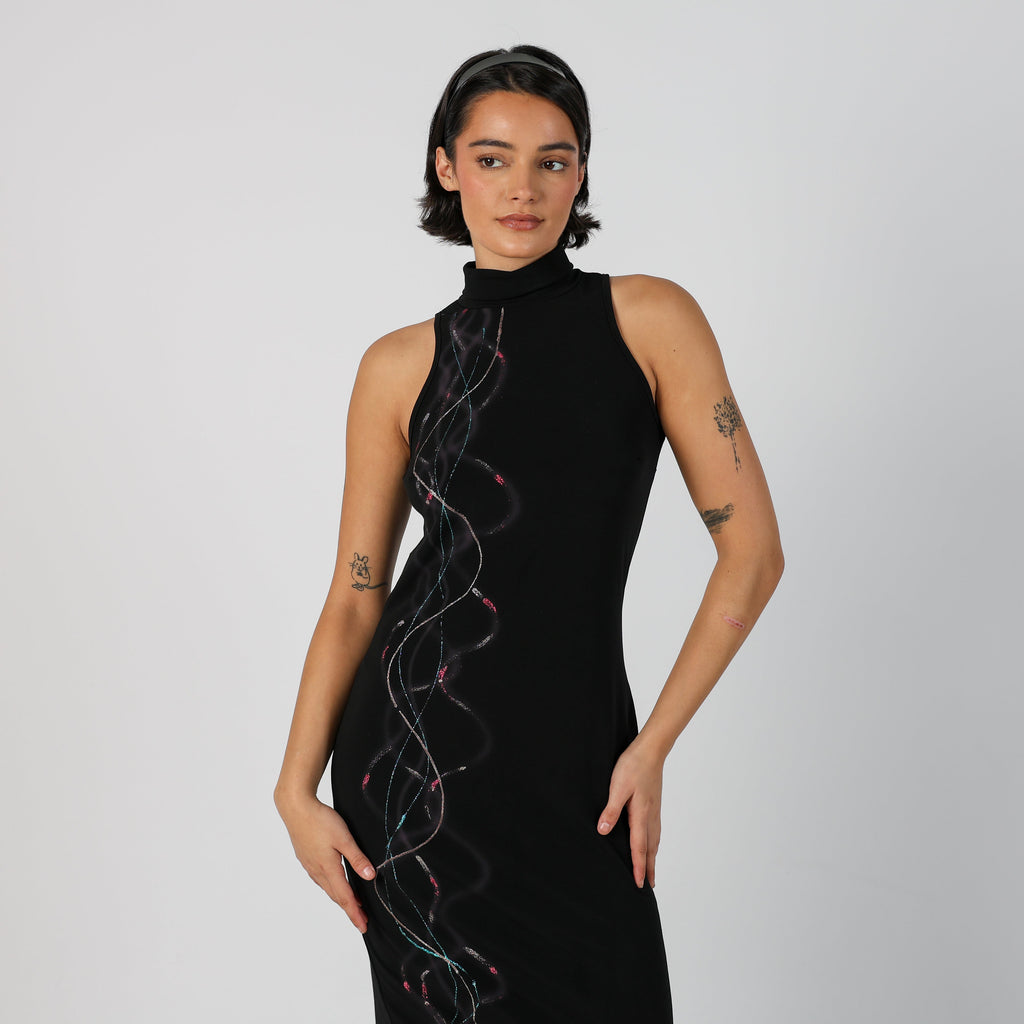 Black Y2K Charly Italia Woven Midi Dress (M)