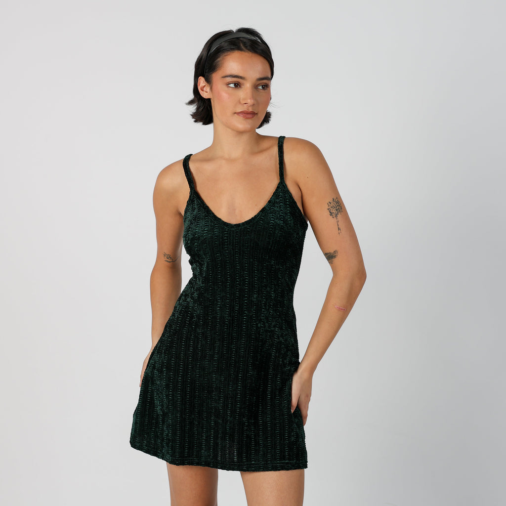 Dark Green Y2K Woven Mini Dress (XS)