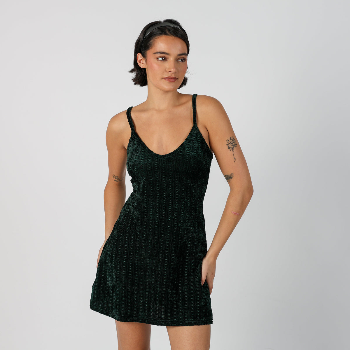 Dark Green Y2K Woven Mini Dress (XS)