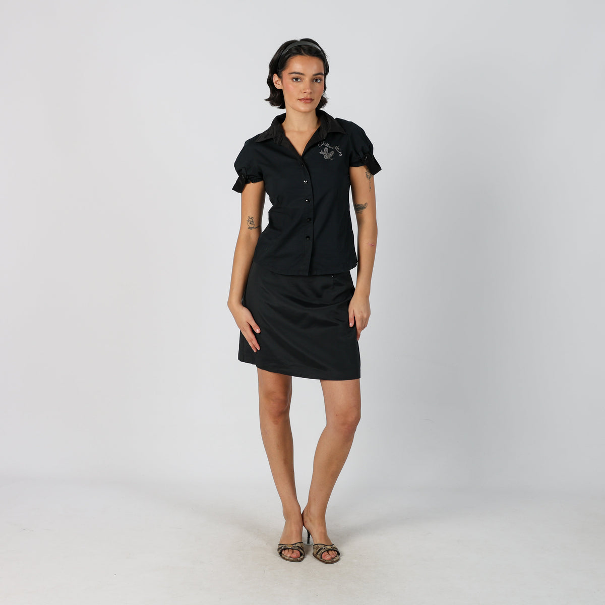 Black Y2K Esisto Woven Mini Skirt (M)