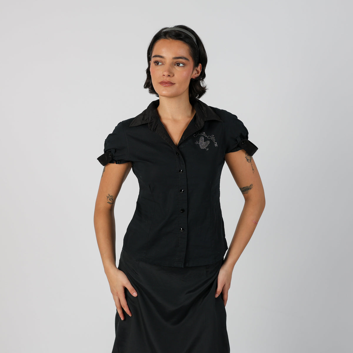 Black Y2K Matta Jeans Blouse (S)