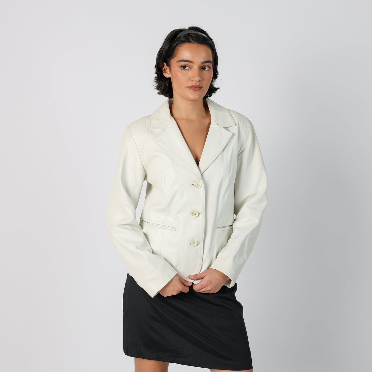White Y2K Giorgio Della Piana Leather Jacket (M)