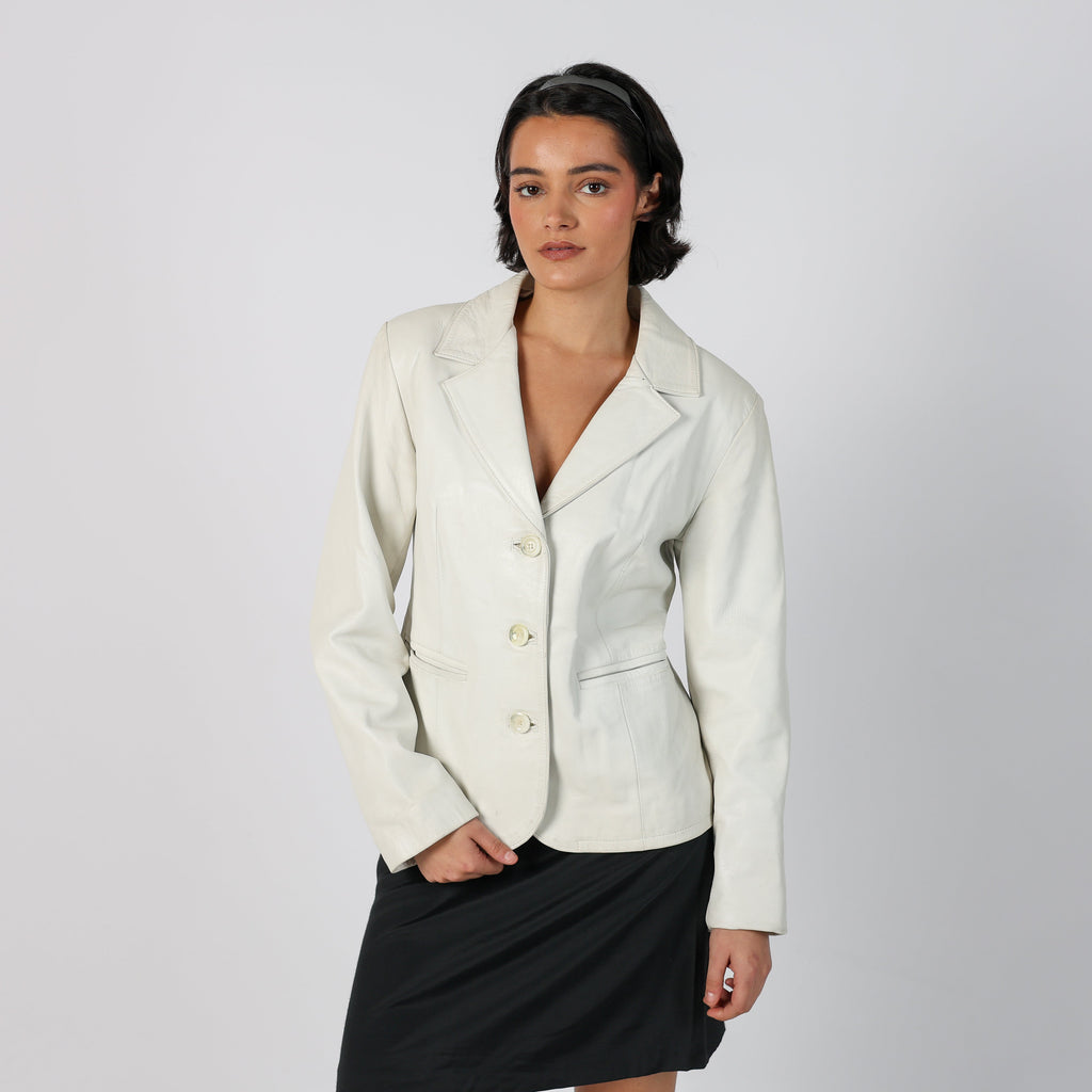 White Y2K Giorgio Della Piana Leather Jacket (M)