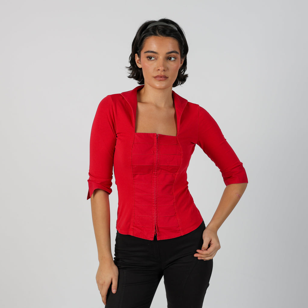 Red Y2K Nara Camicie Woven Top 3/4 sleeve (S)