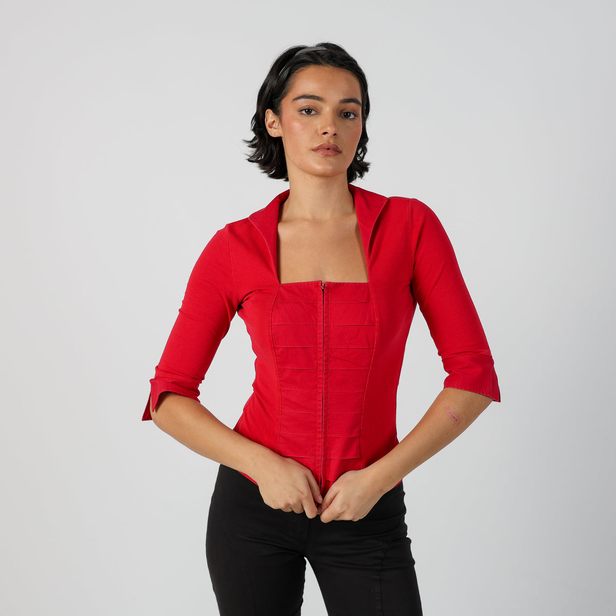 Red Y2K Nara Camicie Woven Top 3/4 sleeve (S)