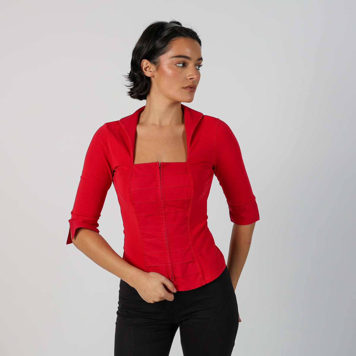 Red Y2K Nara Camicie Woven Top 3/4 sleeve (S)