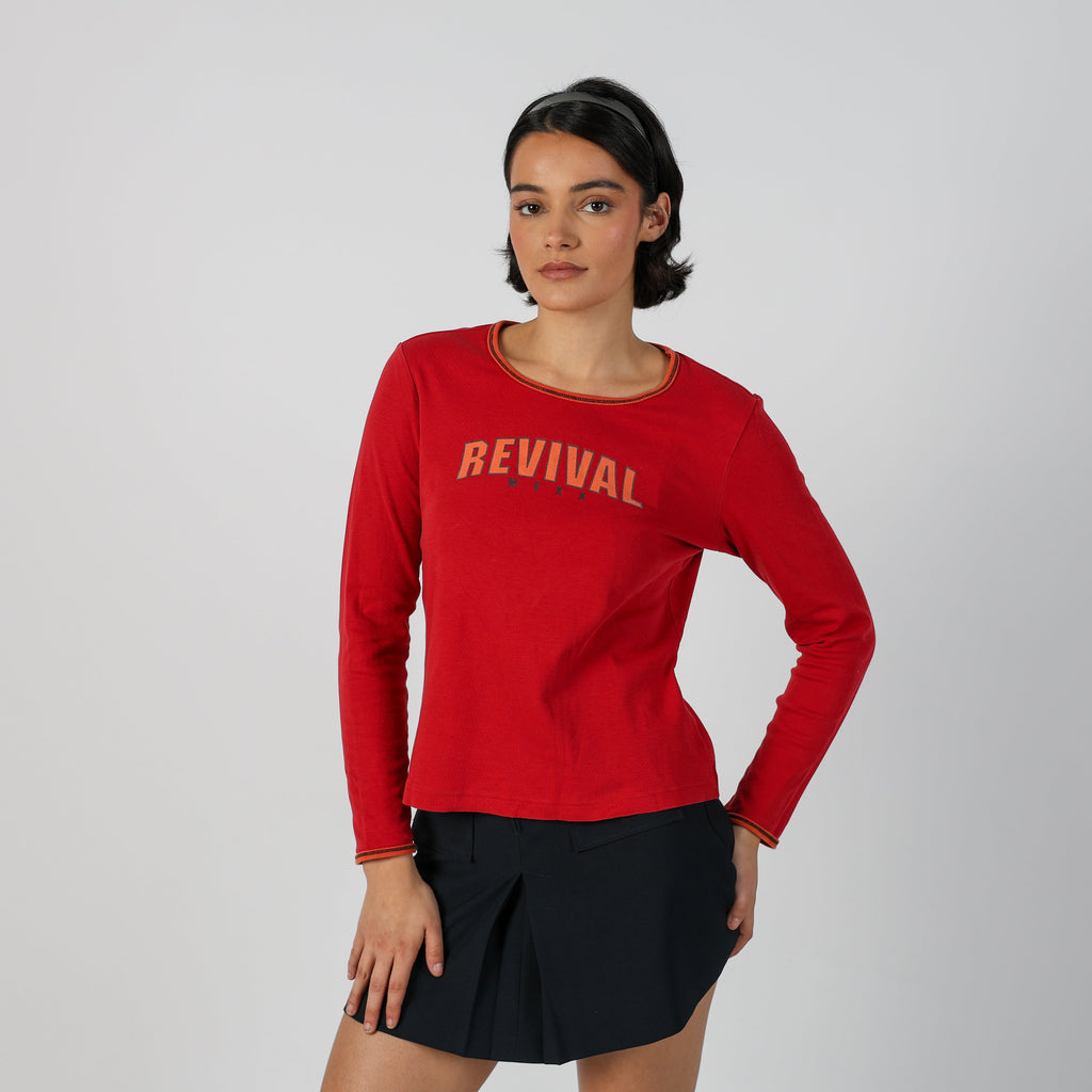 Red Y2K Mexx Long Sleeve Top (S)