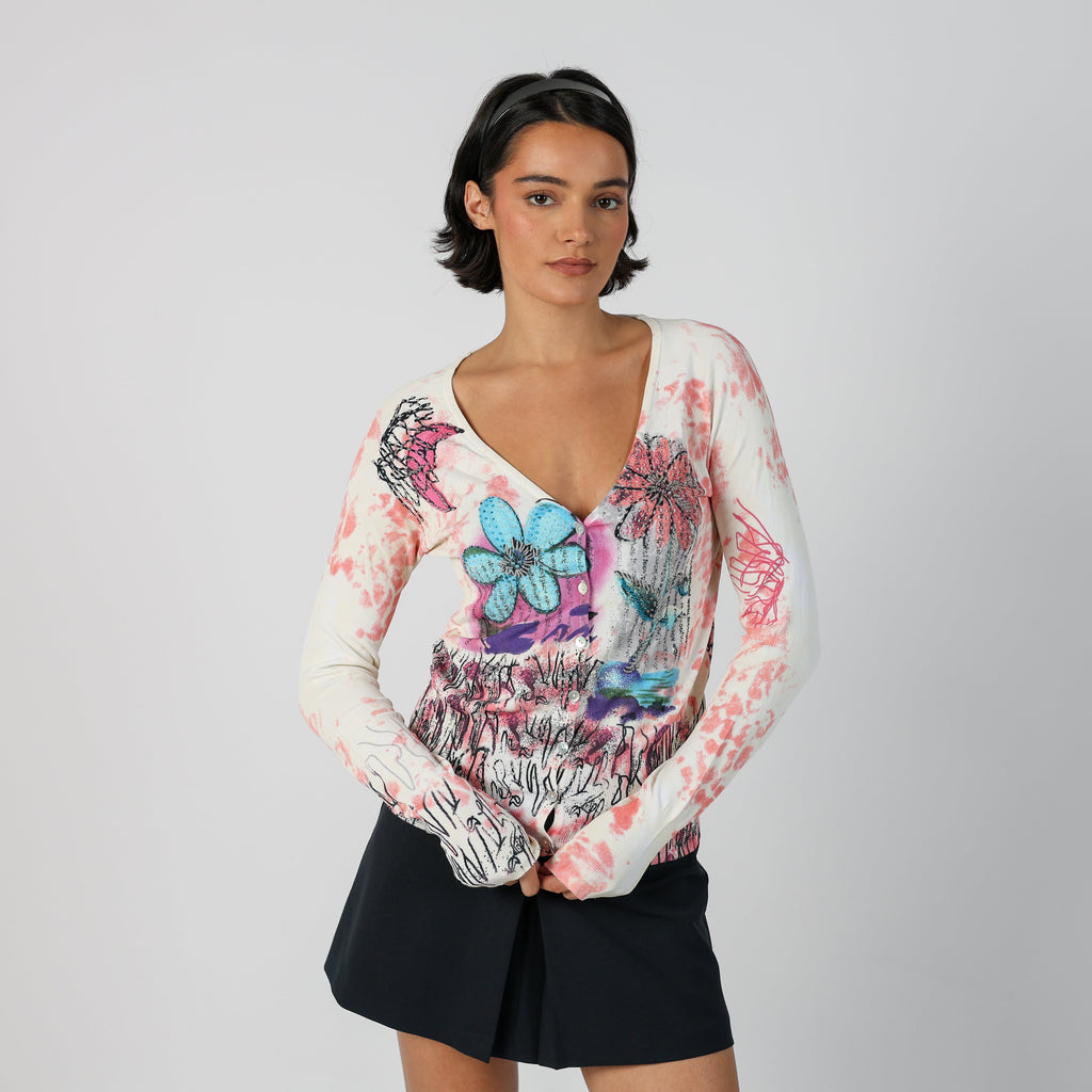 White Y2K Latty Lie Long Sleeve Top (S)