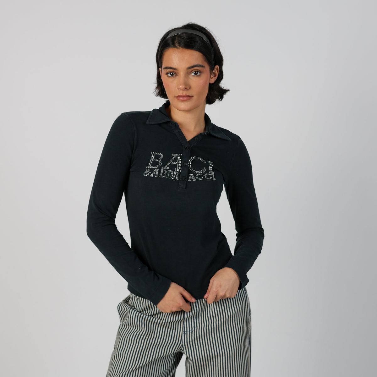 Black Y2K Braci & Abbracci Long Sleeve Top (M)