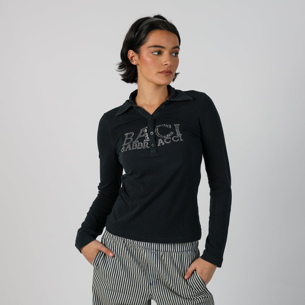 Black Y2K Braci & Abbracci Long Sleeve Top (M)