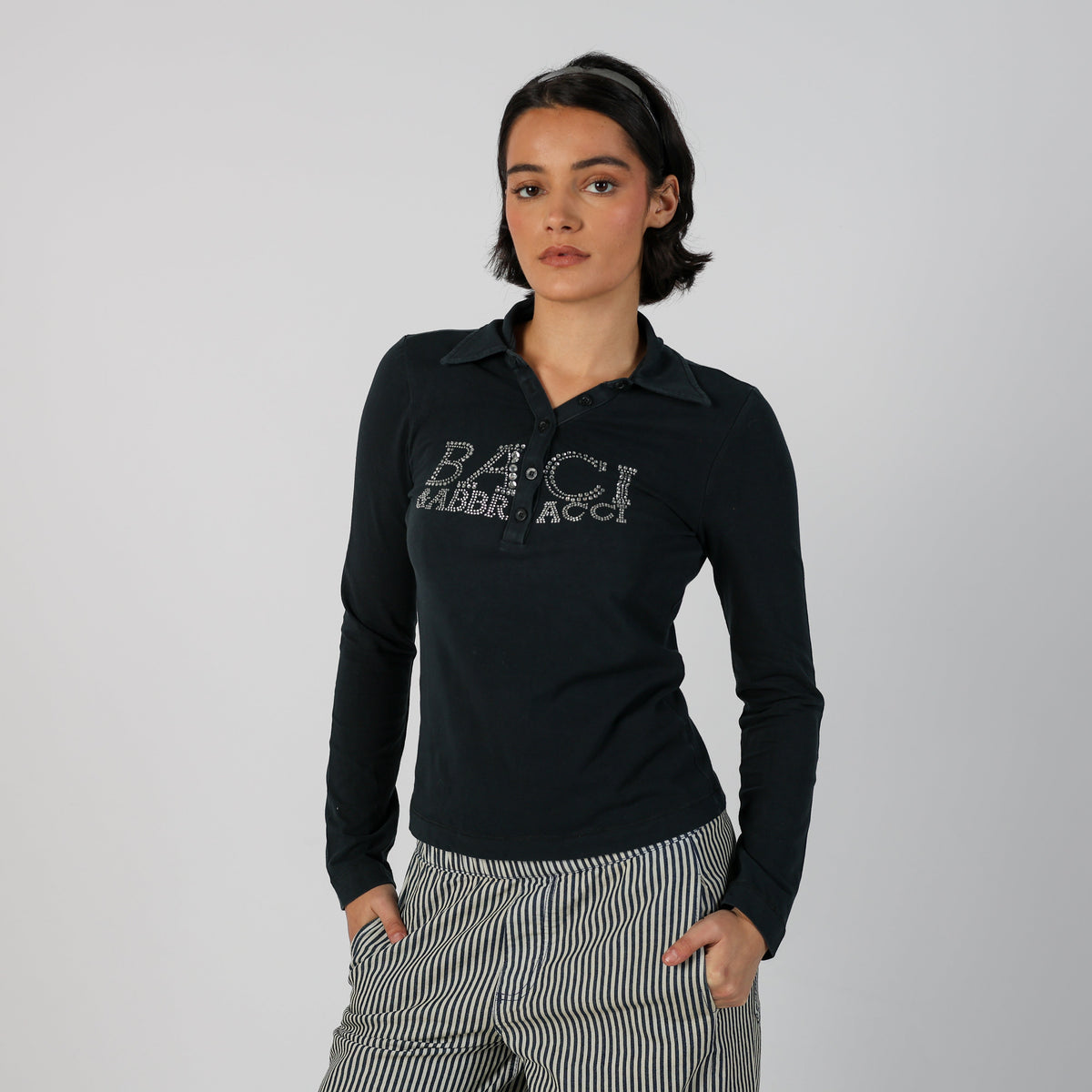 Black Y2K Braci & Abbracci Long Sleeve Top (M)