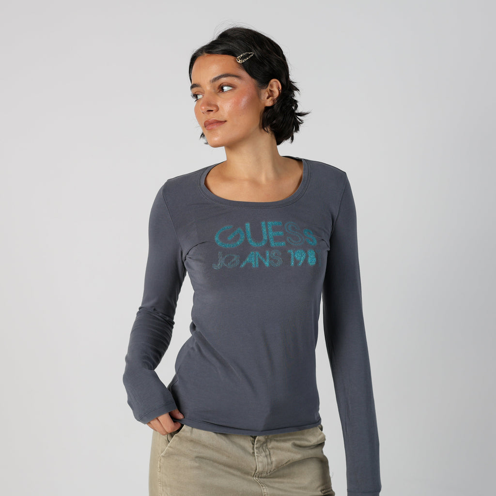 Charcoal Grey Y2K Guess Long Sleeve Top (S)