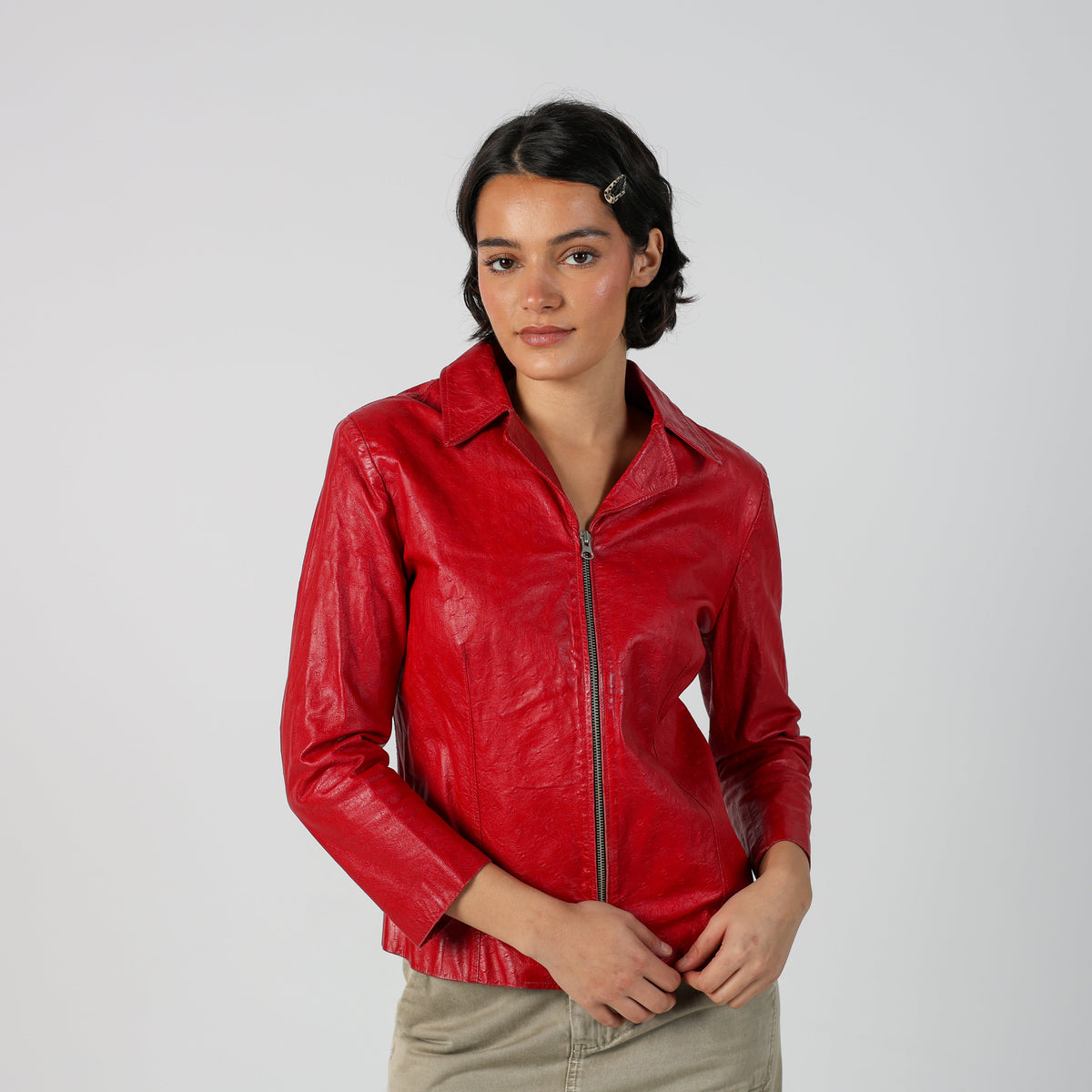 Red Y2K Exo Leather Jacket (S)