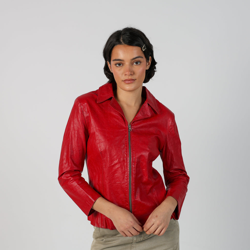 Red Y2K Exo Leather Jacket (S)