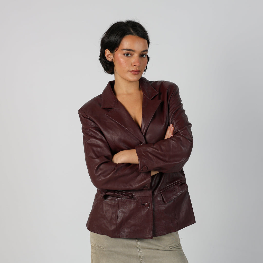 Burgundy Red Y2K Made in Italy Leather Jacket (M)