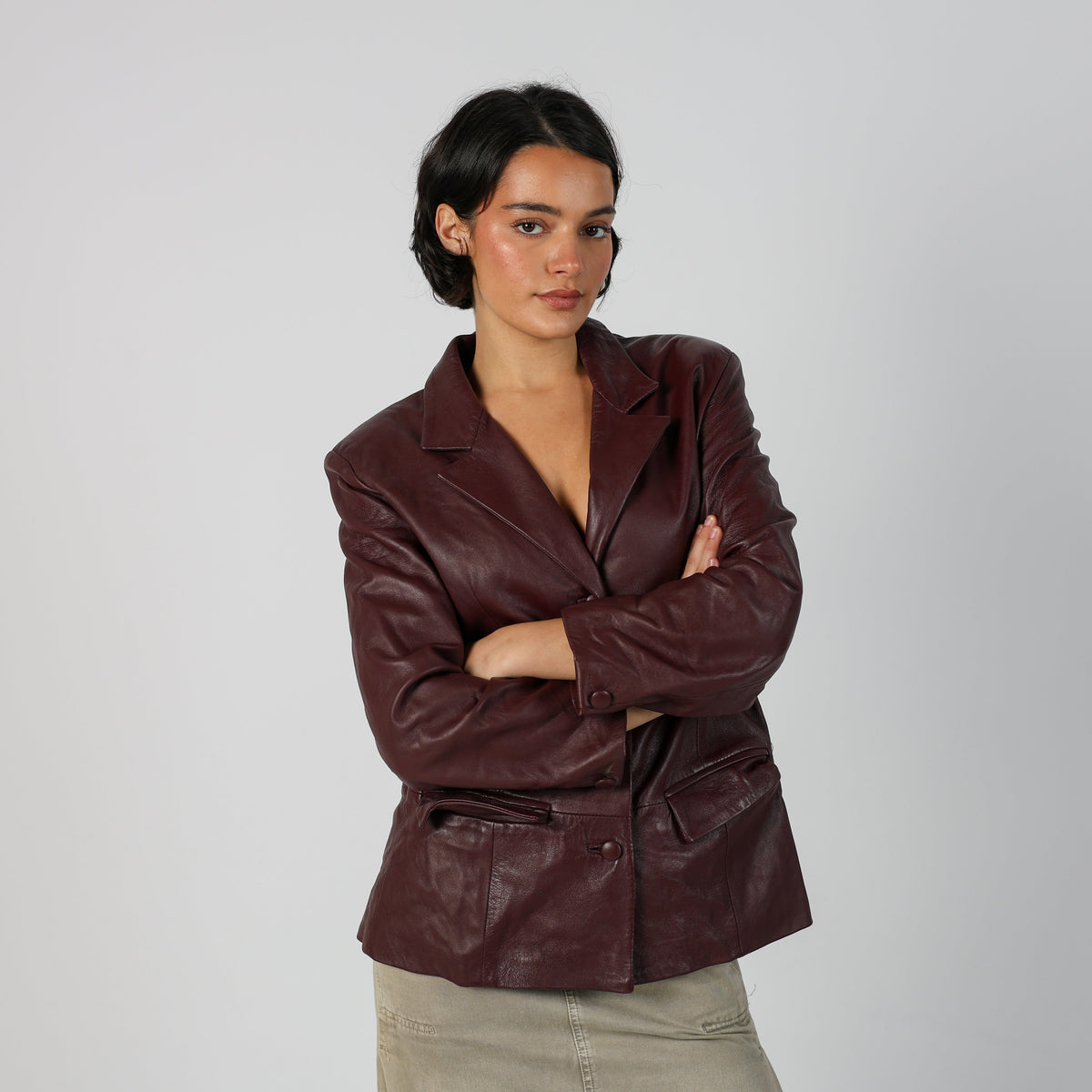 Burgundy Red Y2K Made in Italy Leather Jacket (M)