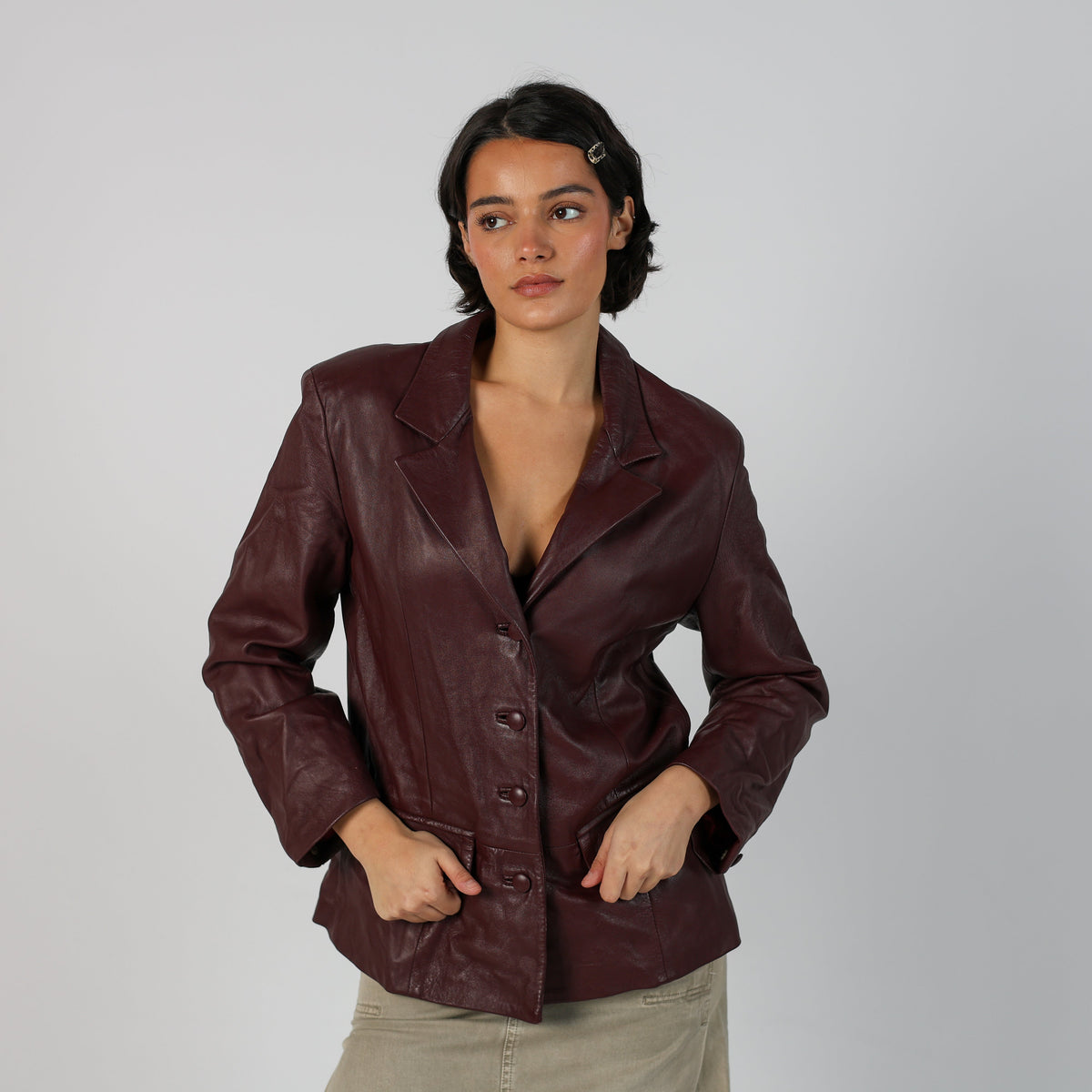 Burgundy Red Y2K Made in Italy Leather Jacket (M)