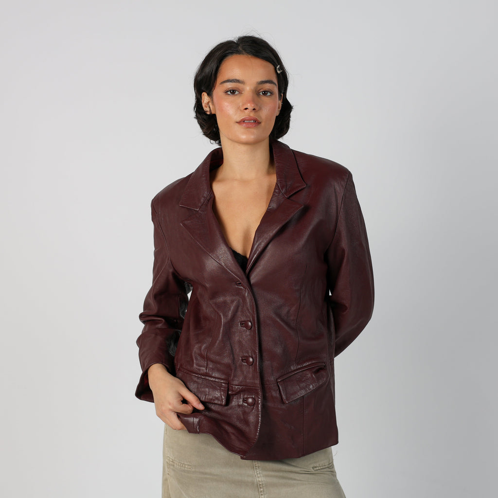 Burgundy Red Y2K Made in Italy Leather Jacket (M)