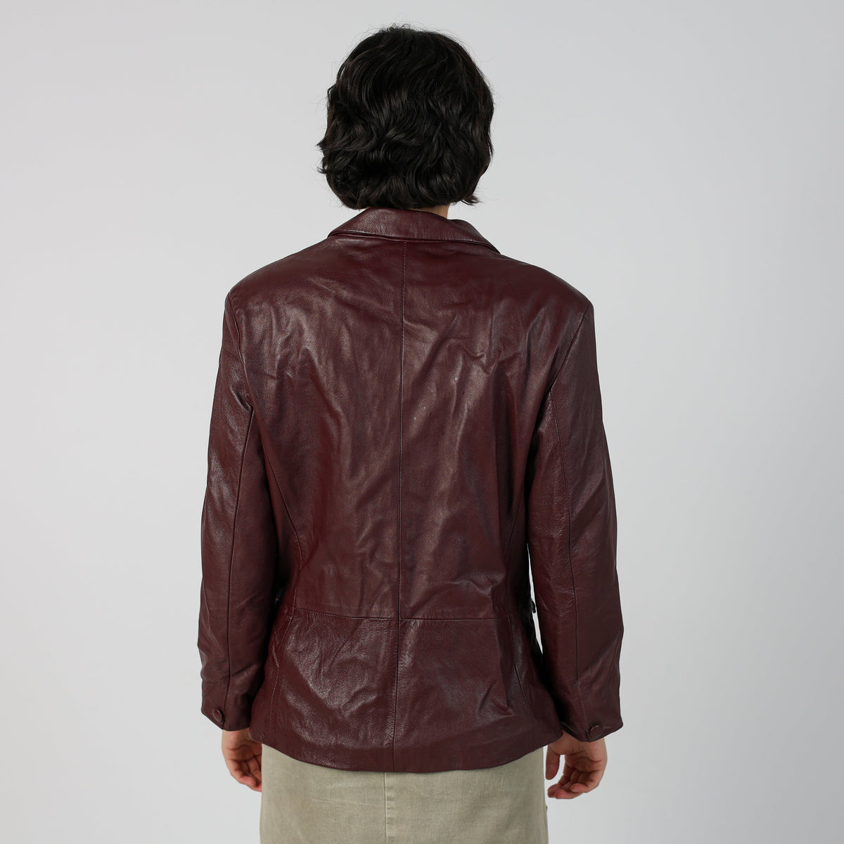 Burgundy Red Y2K Made in Italy Leather Jacket (M)