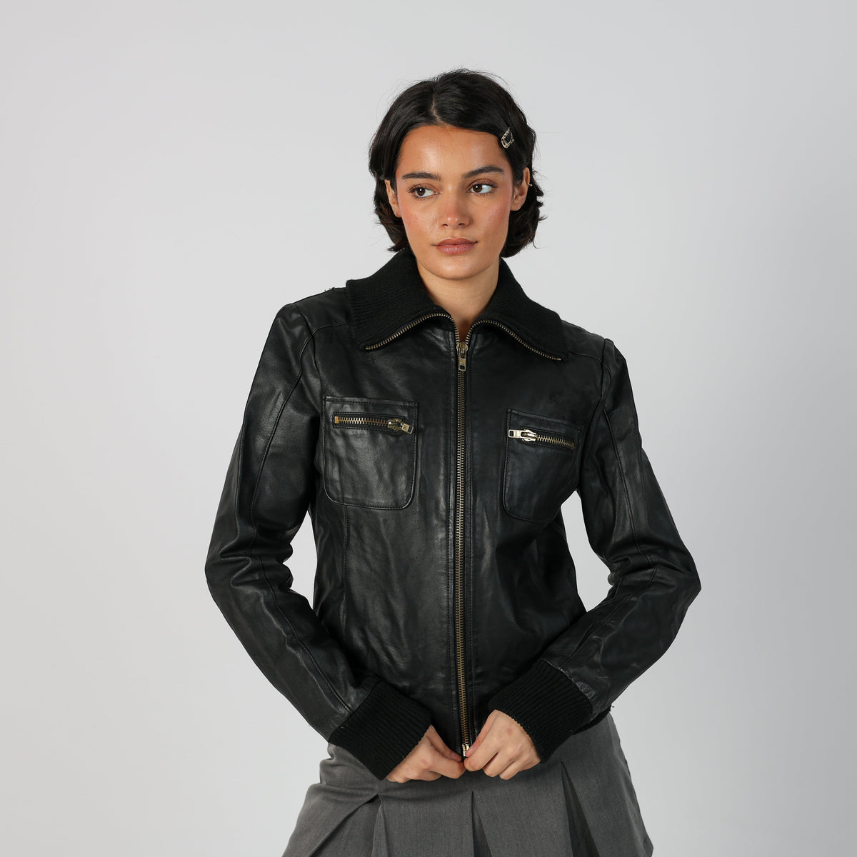 Black Y2K OVS Leather Jacket (M)