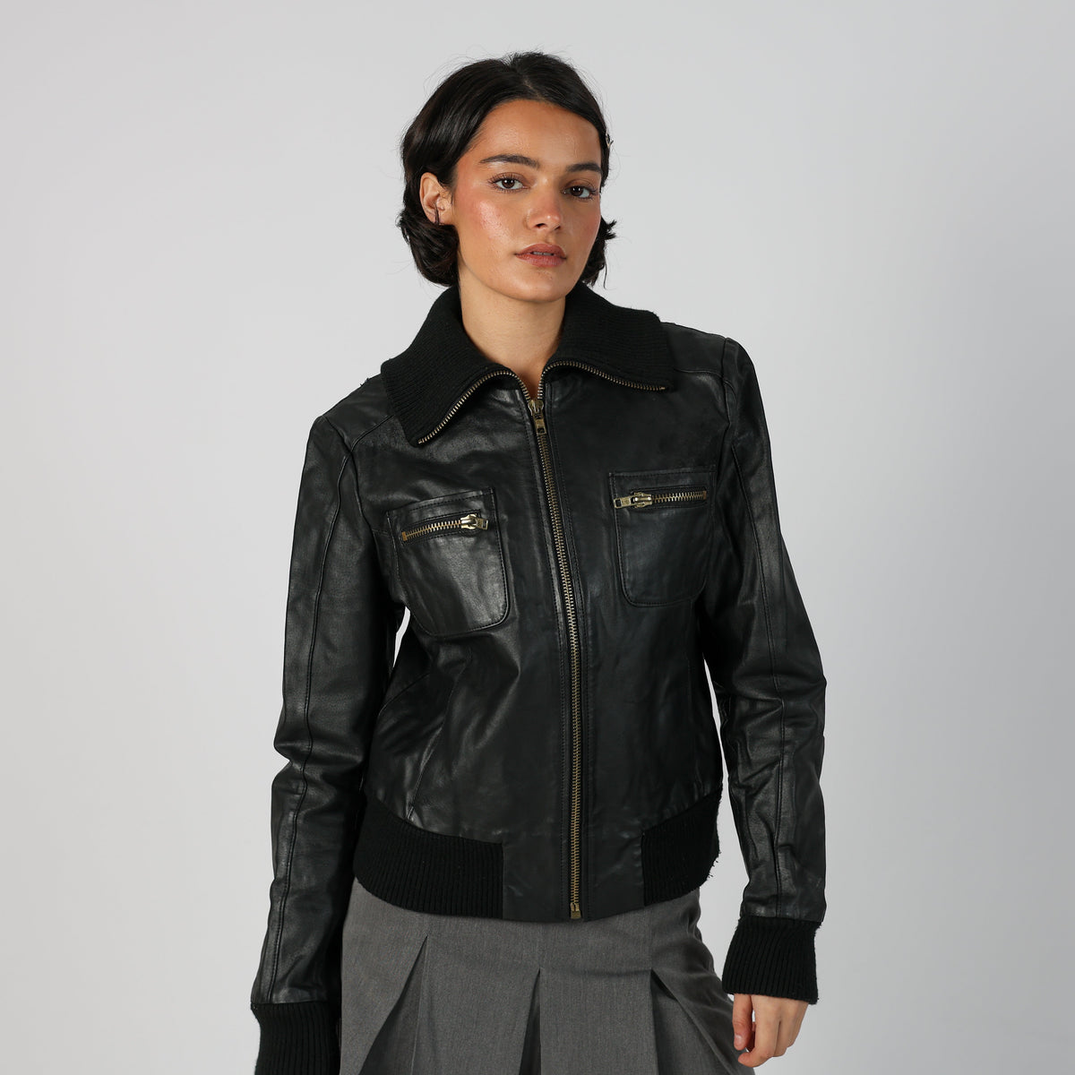 Black Y2K OVS Leather Jacket (M)