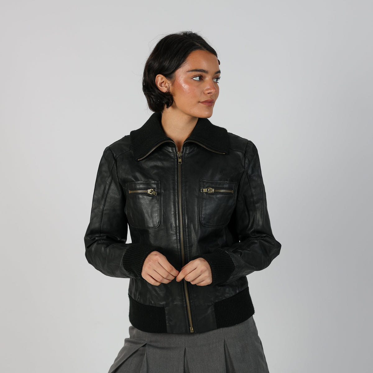 Black Y2K OVS Leather Jacket (M)