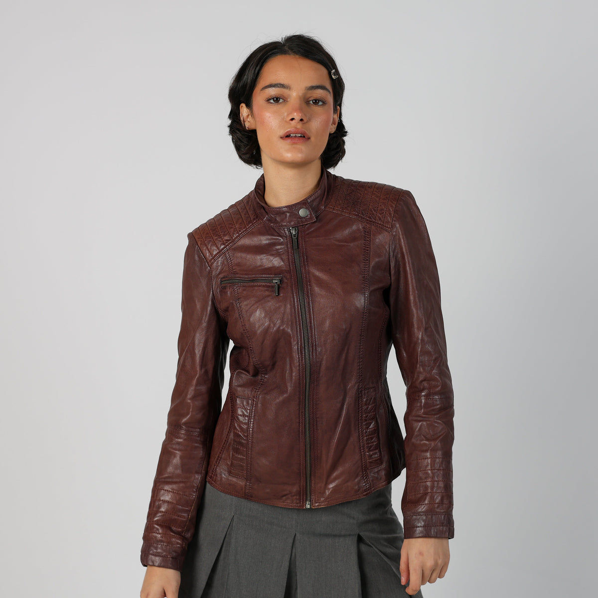 Brown Y2K Manguun Leather Jacket (S)