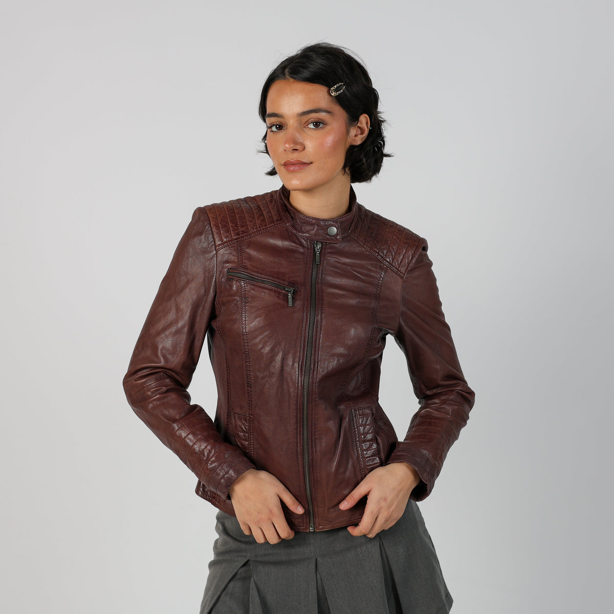 Brown Y2K Manguun Leather Jacket (S)