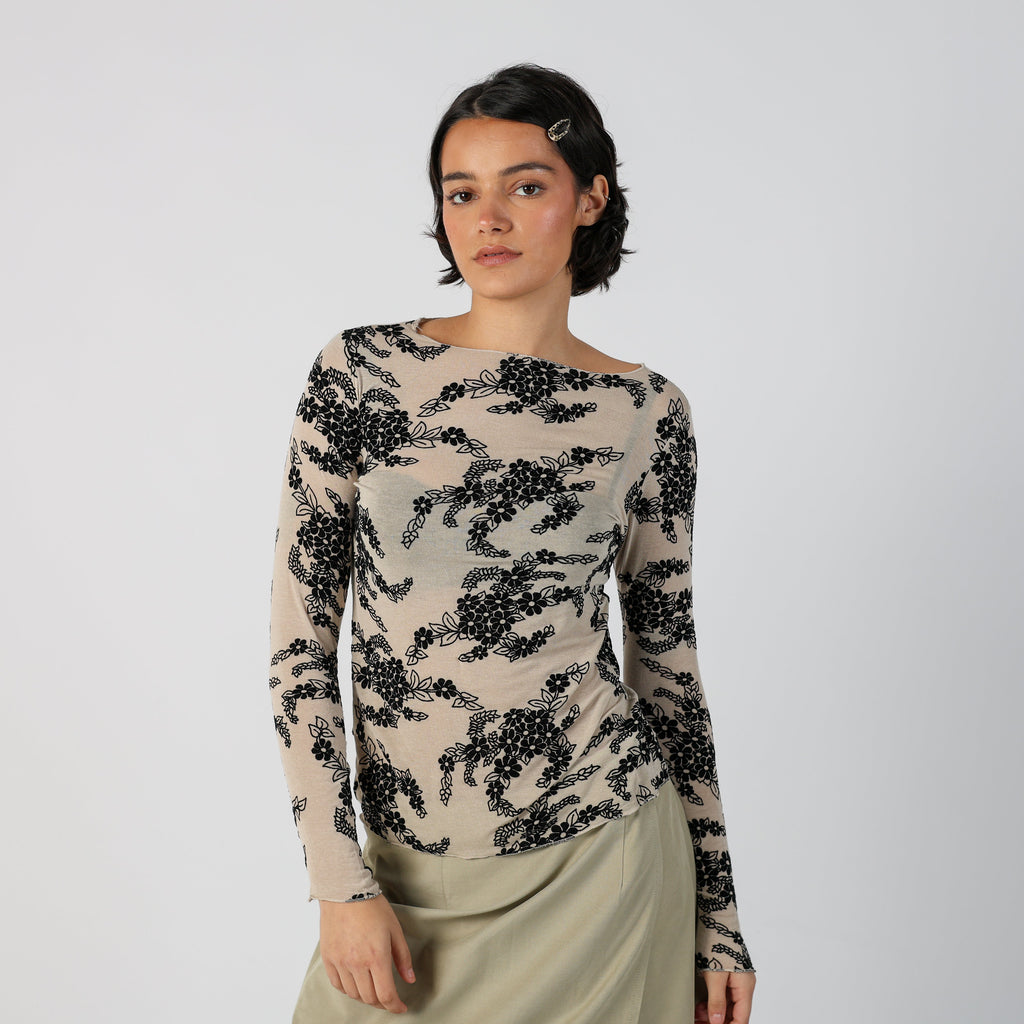 Beige Y2K Mesh Top Semi sheer (S)