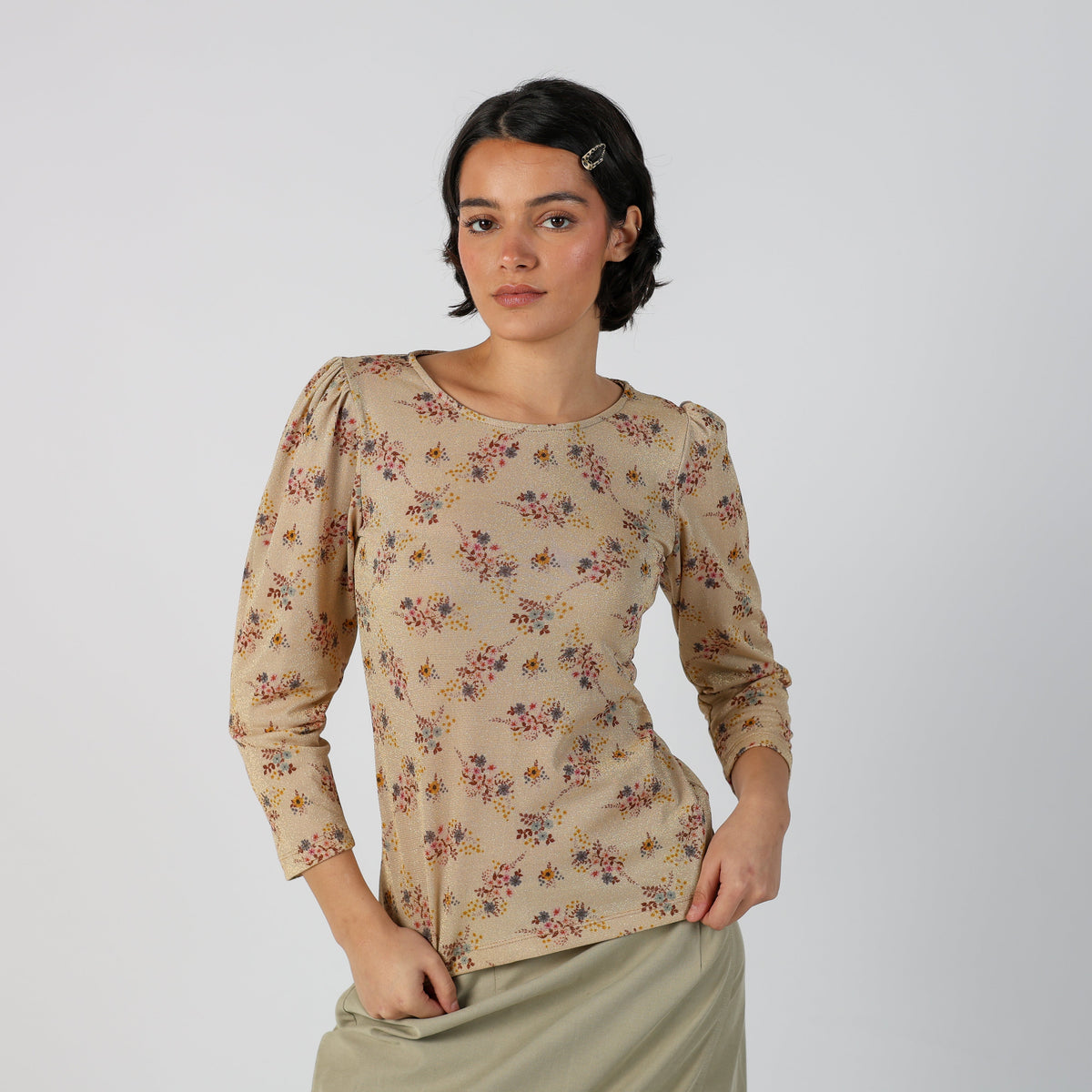 Beige Y2K Mesh Top Semi sheer (S)