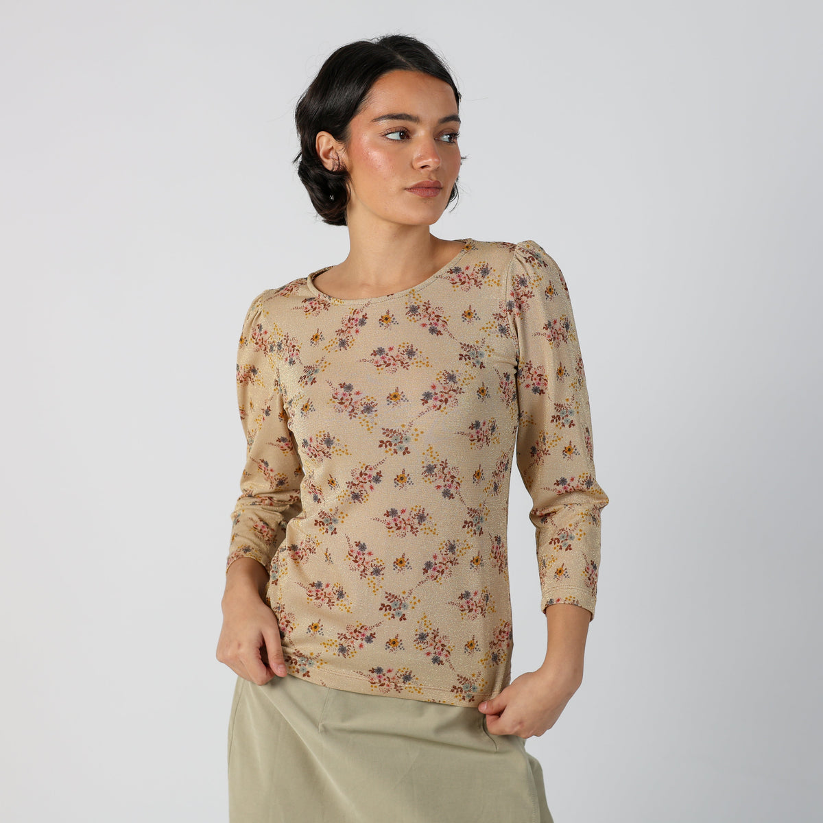 Beige Y2K Mesh Top Semi sheer (S)