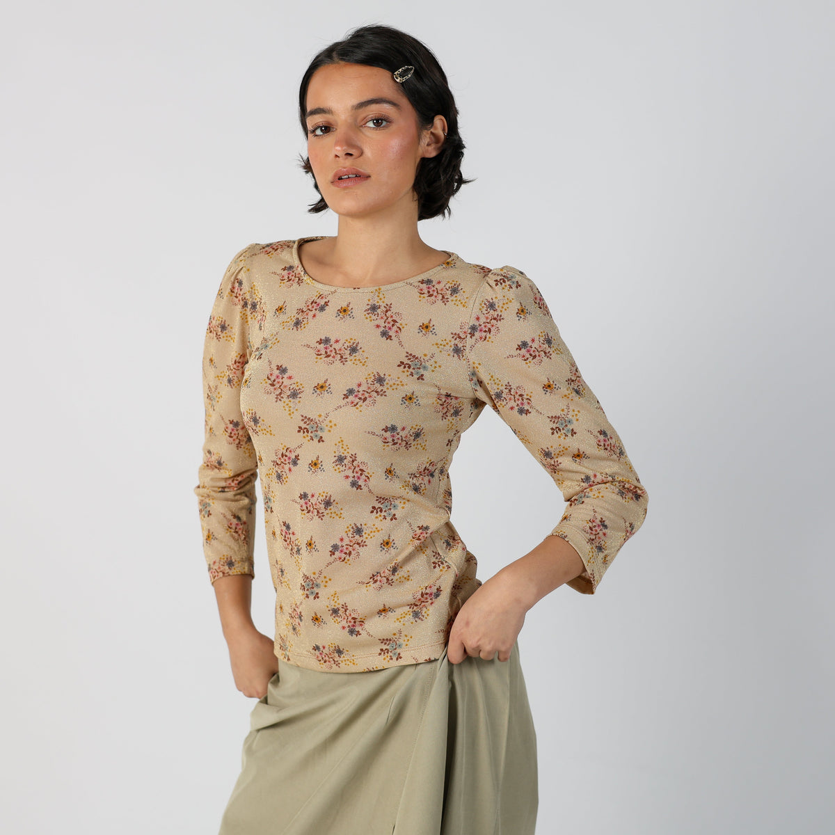 Beige Y2K Mesh Top Semi sheer (S)