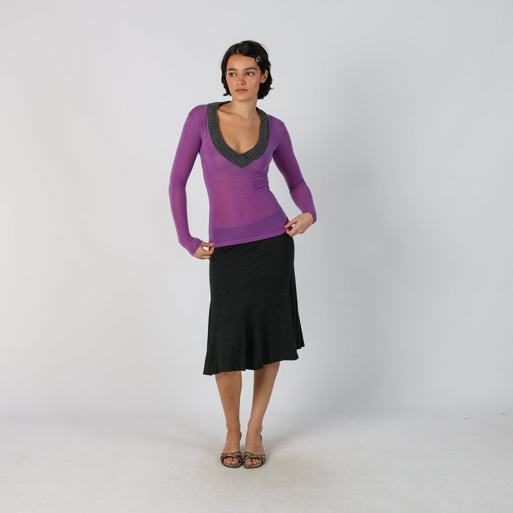Charcoal Grey Y2K Made in Italy Woven Midi Skirt (M)