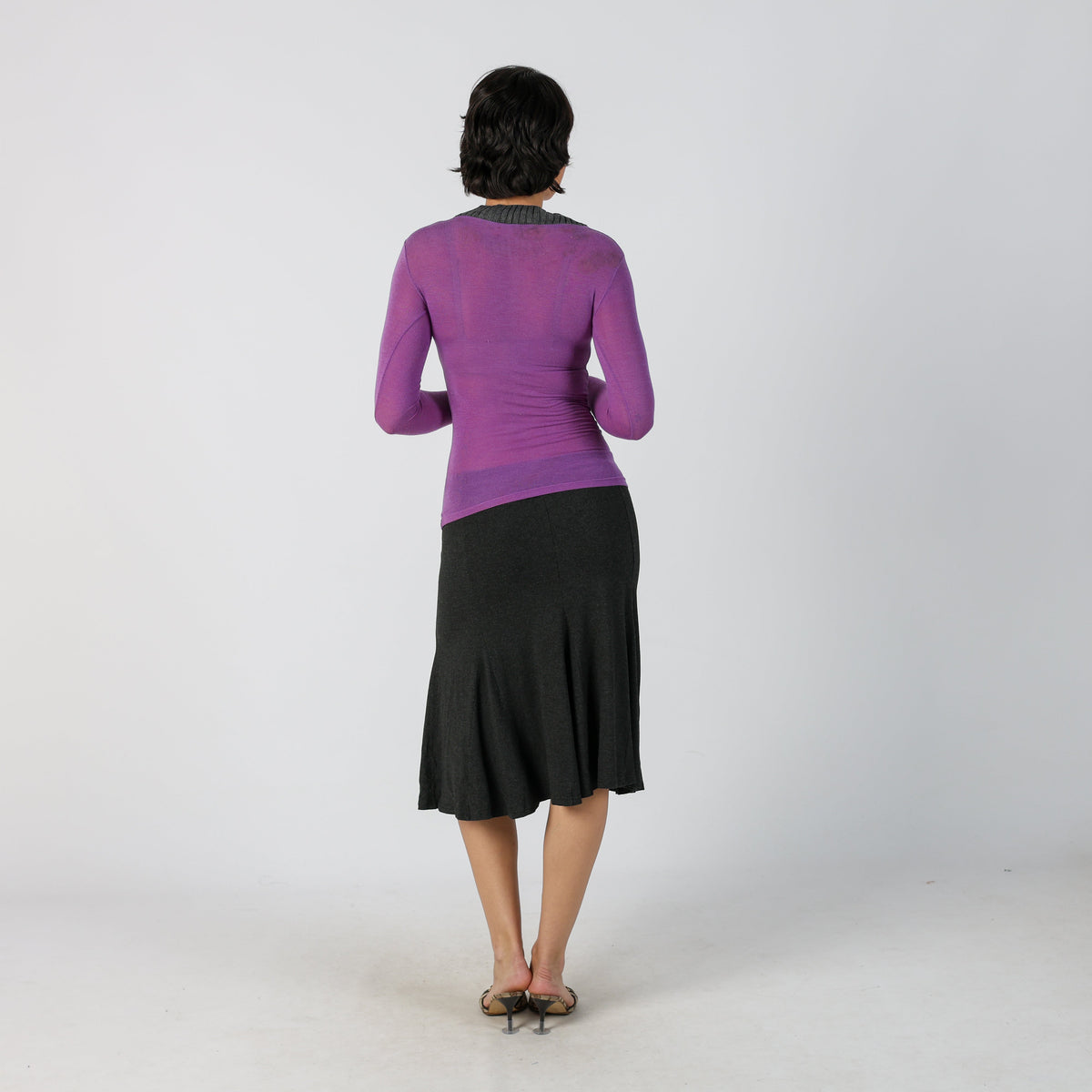 Charcoal Grey Y2K Made in Italy Woven Midi Skirt (M)