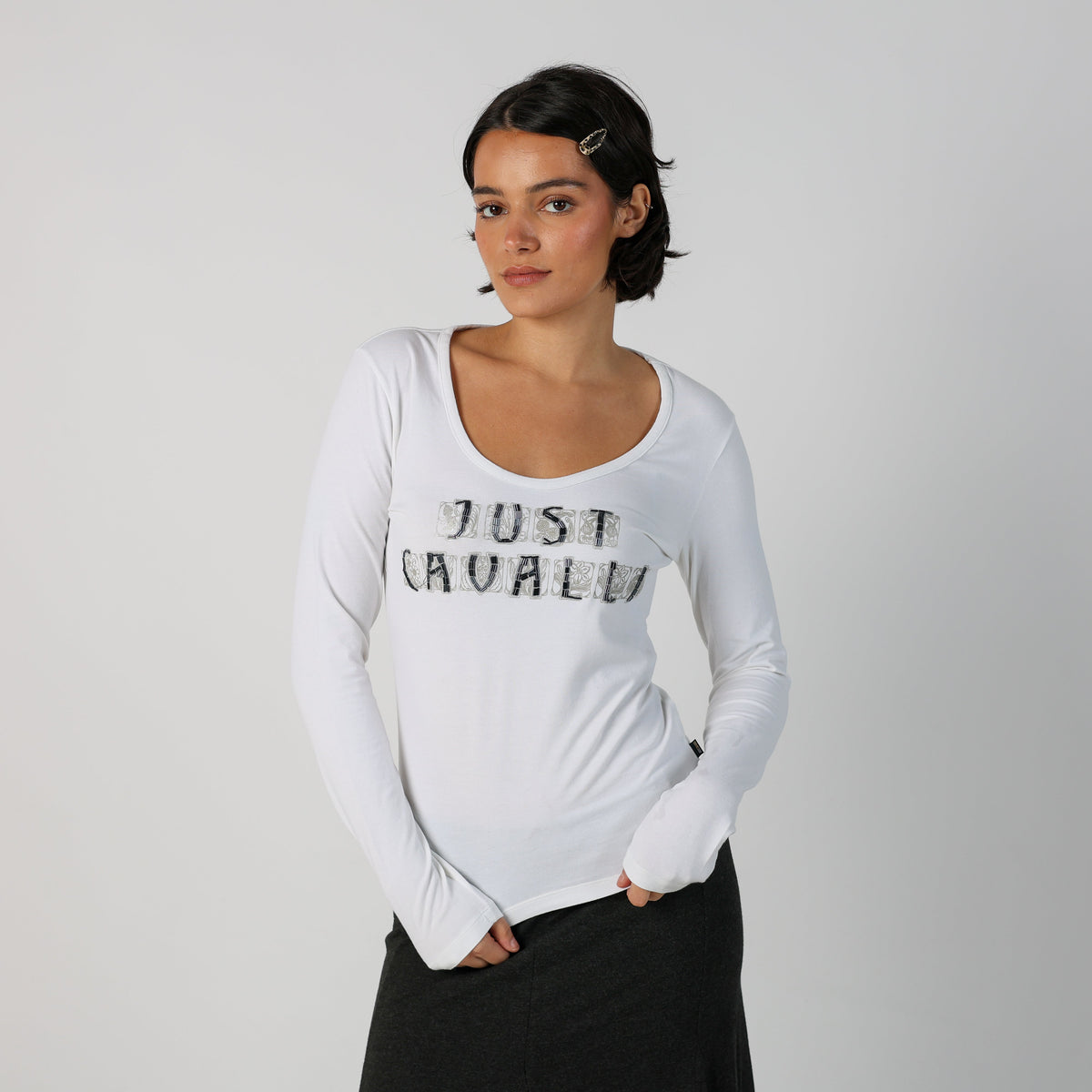 White Y2K Just Cavalli Long Sleeve Top (S)