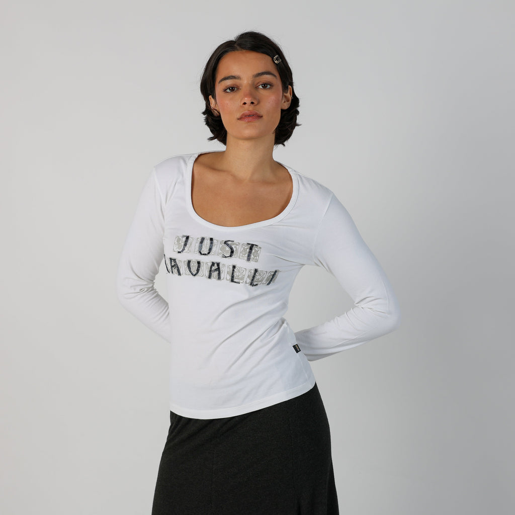 White Y2K Just Cavalli Long Sleeve Top (S)