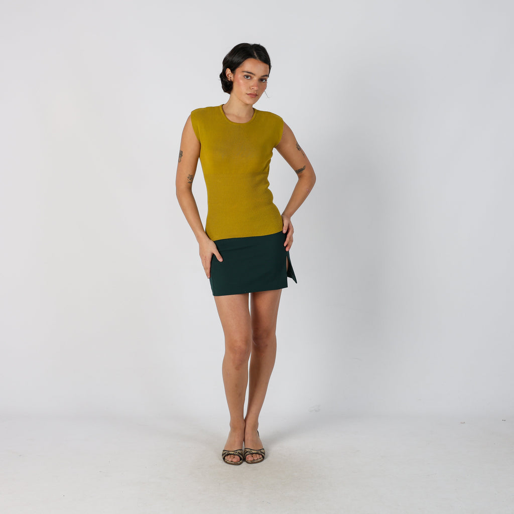 Dark Green Y2K United Colors of Benetton Woven Mini Skirt (XXS)